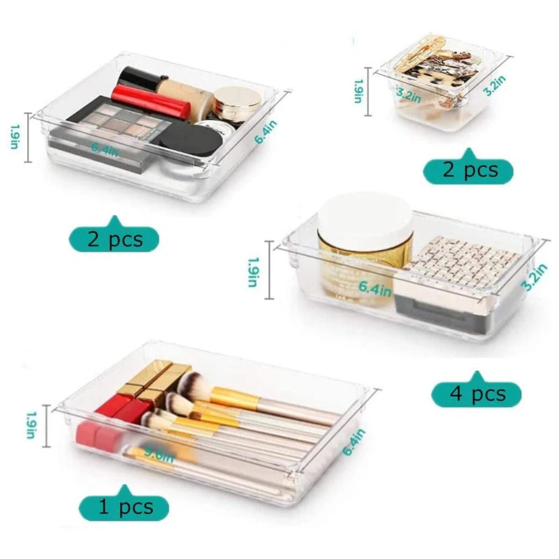 9-Piece Clear Drawer Organizer Trays