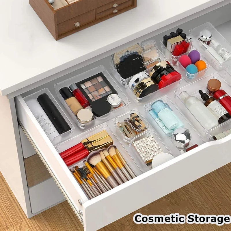 9-Piece Clear Drawer Organizer Trays