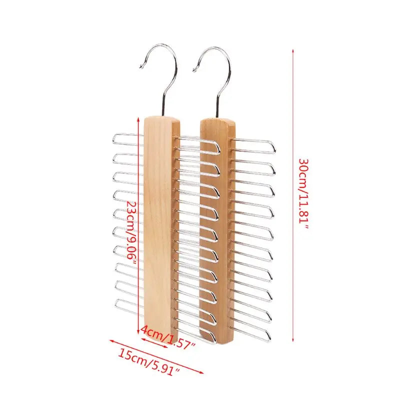 Wooden 20 Bar Tie Rack Hanger - Scarf, Belt, Accessory Organiser H58C