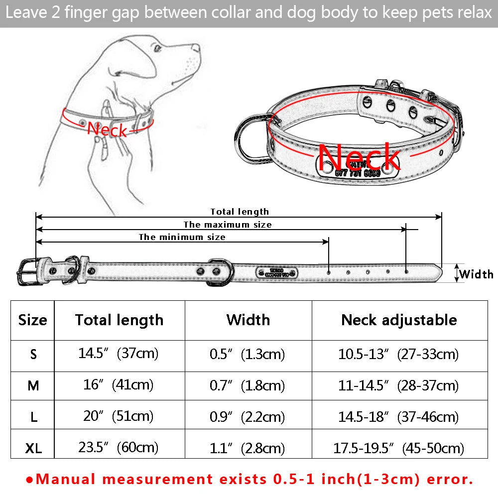 Leather Dog Collar Durable Padded Personalized Pet ID