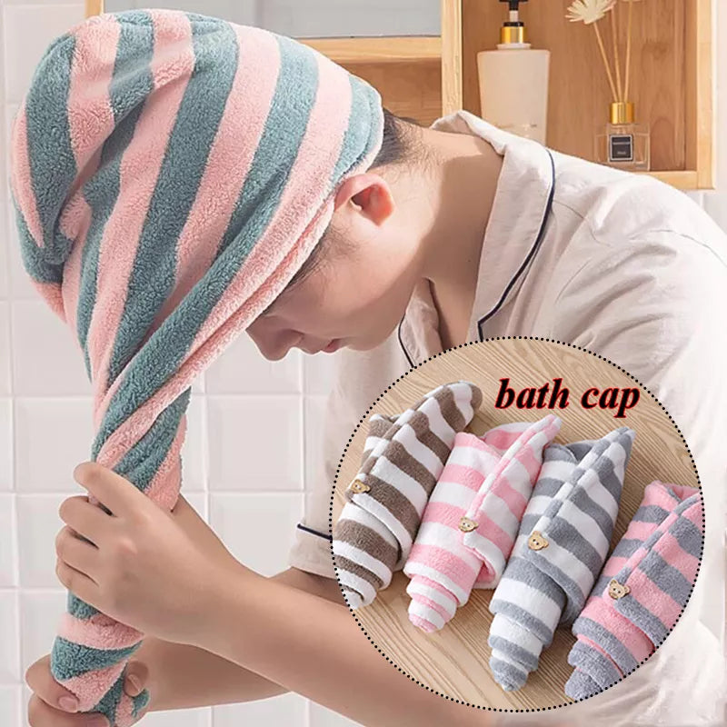 Striped Dry Hair Cap Towel For Bath Shower