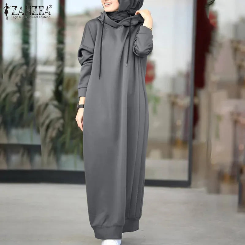 Casual Long Sleeve Maxi Vestidos Drawstring Robe