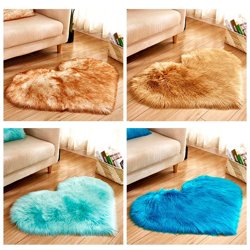 Faux Fluffy Mats Love Heart NO Lint