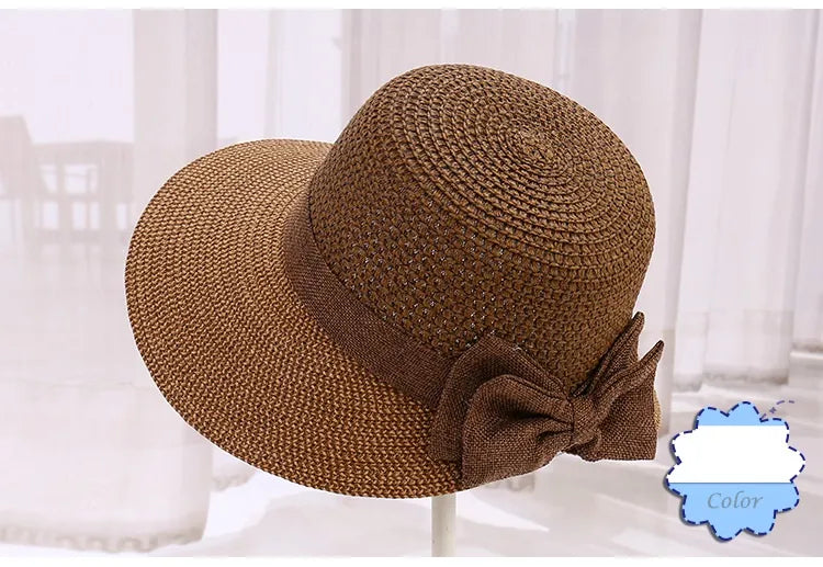 Large wide brim paper sun hat Bowknot