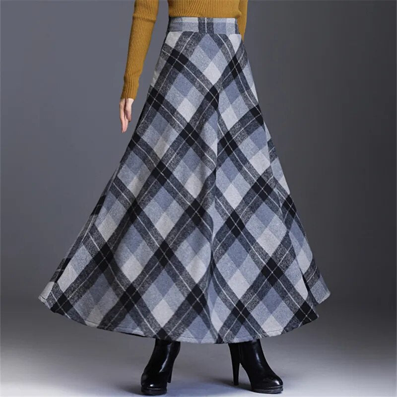 Neophil Woolen Warm S-3XL Thick Plaid Skirts