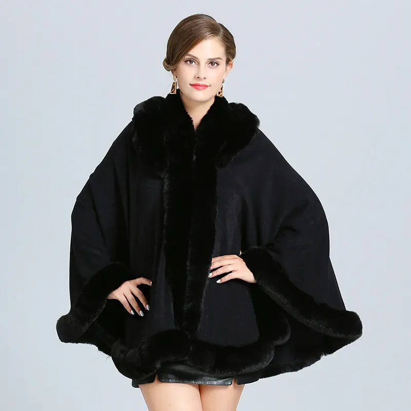 Winter Thick Warm Grey Black Poncho Cape