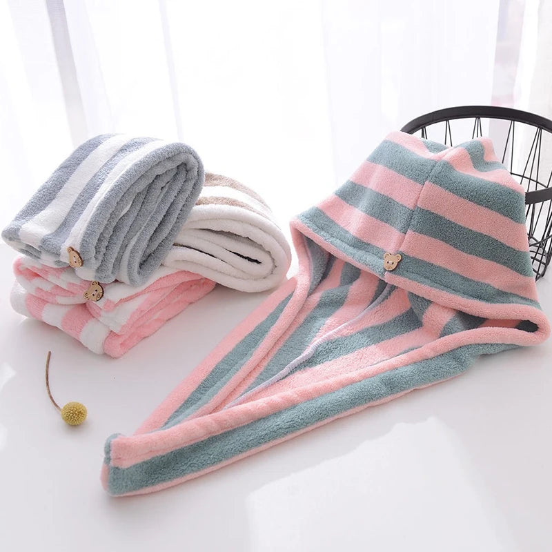 Striped Dry Hair Cap Towel For Bath Shower