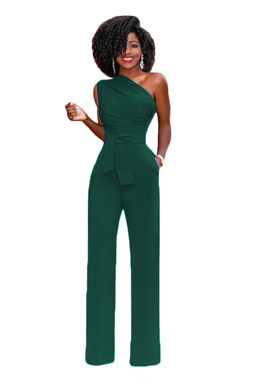 Summer Sleeveless Belt Wide Leg Elegant Jumpsuits