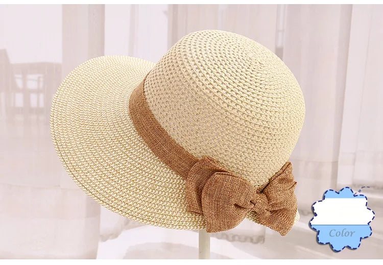 Large wide brim paper sun hat Bowknot