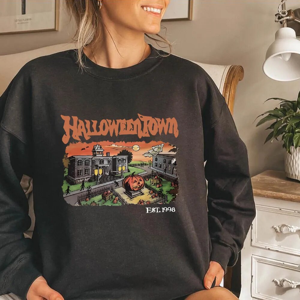 Retro Halloween Town Crewneck Funny Party Sweatshirt