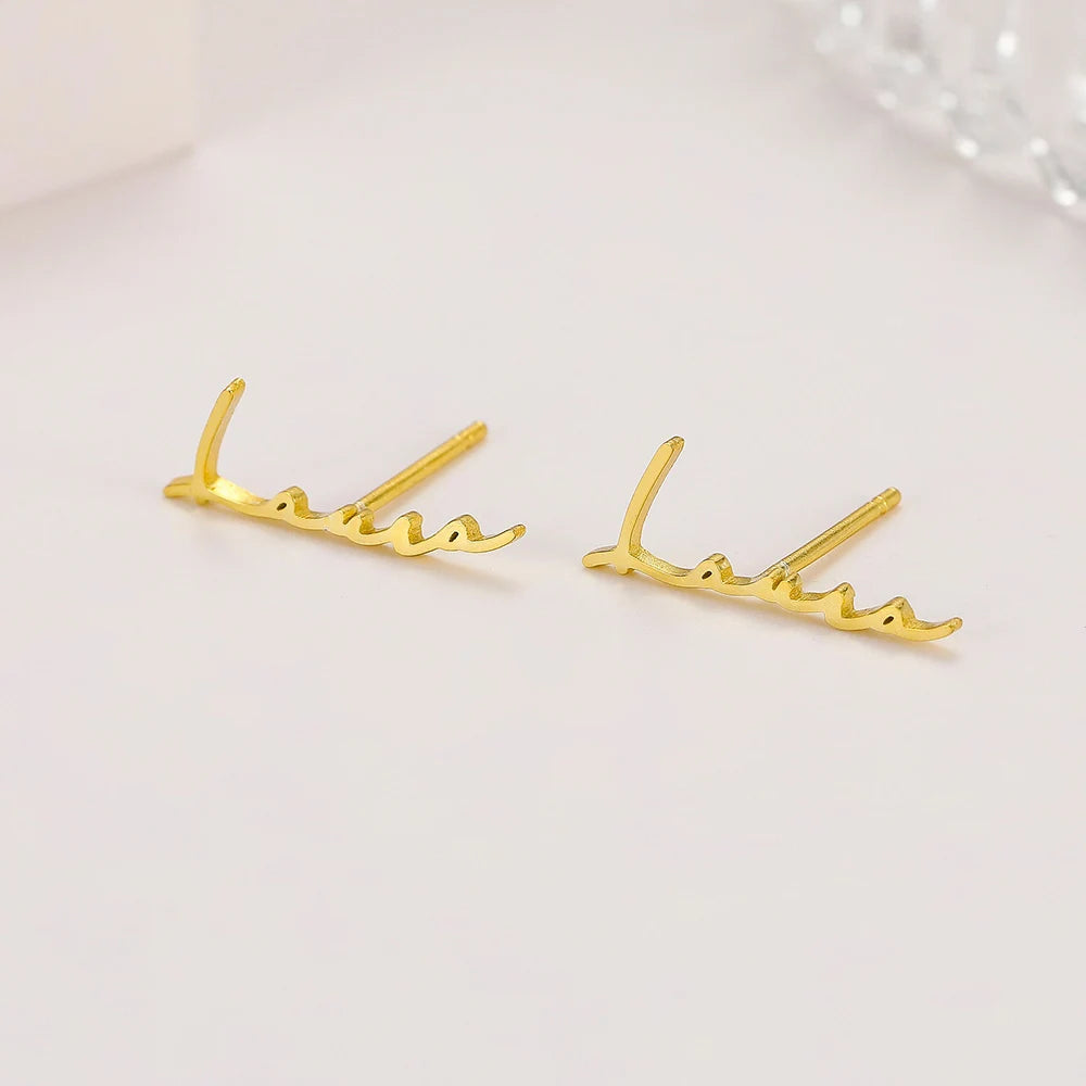 Stainless Steel Initial Letter Nameplate Stud Earring