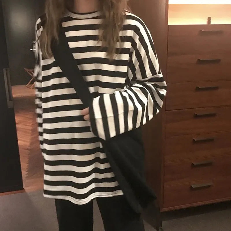 Casual Long Sleeve oversized Striped T-shirts