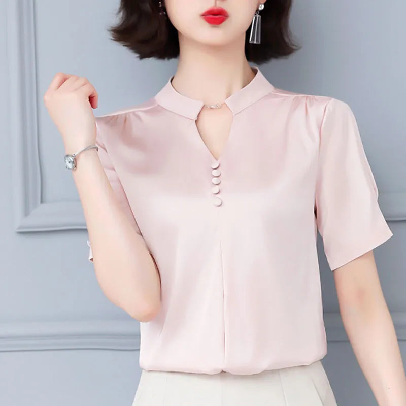 Women Tops Short Sleeve Casual Elegant Ladies Blouse Shirts