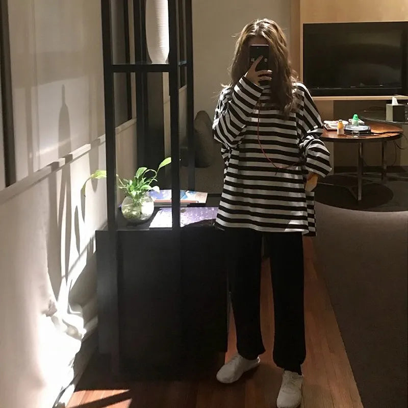 Casual Long Sleeve oversized Striped T-shirts