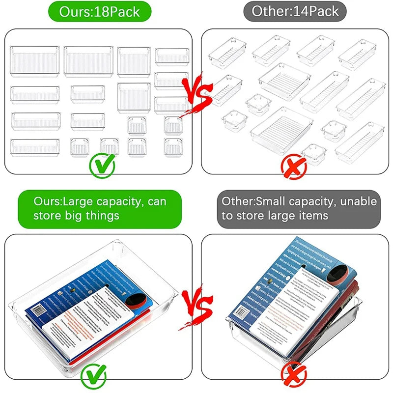Non-Slip Drawer Organizer Transparent storage boxes