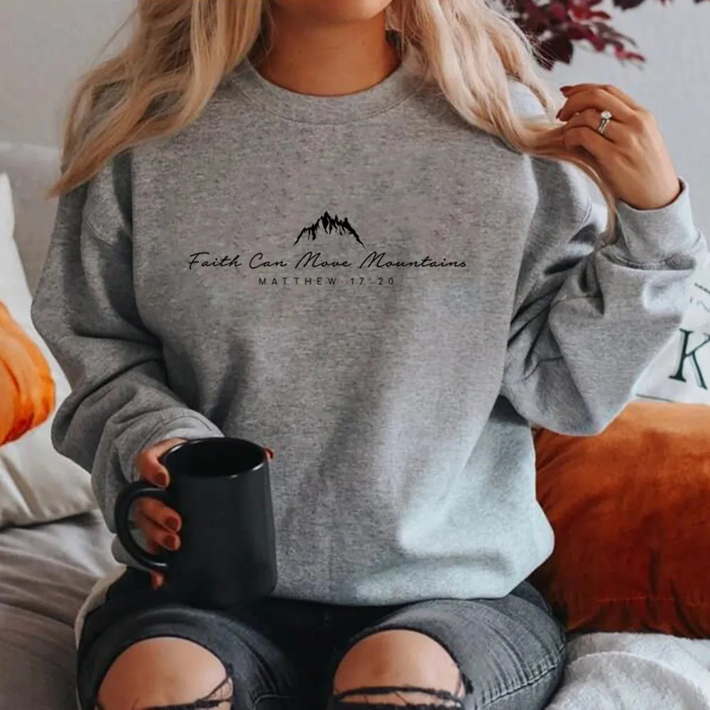 Women Christian Clothing Faith Can Move Mountains Sweatshirt