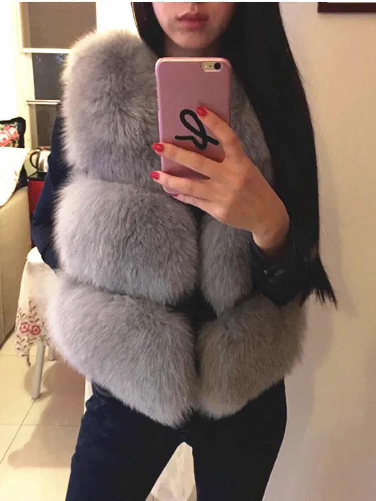 V-Neck Short Women High Quality Fashion Fur Waistcoat