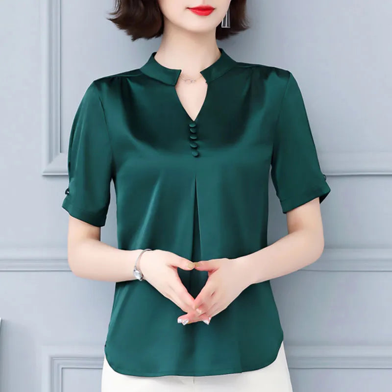 Women Tops Short Sleeve Casual Elegant Ladies Blouse Shirts