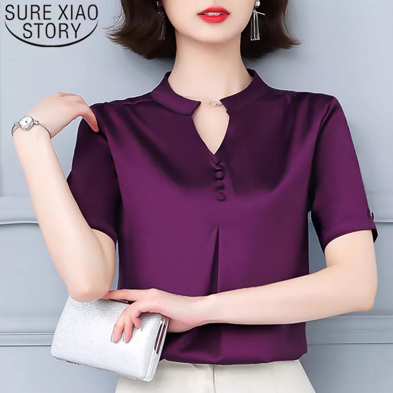 Women Tops Short Sleeve Casual Elegant Ladies Blouse Shirts