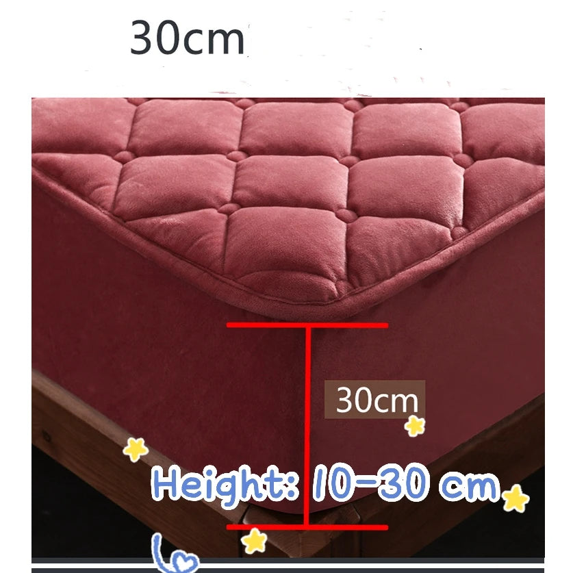 Quilted Mattress Cover Warm Soft Crystal Cotton Bedsheet