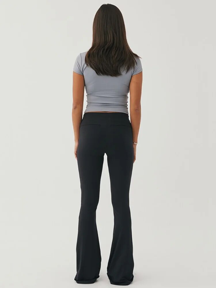 Women Low Rise Stitching Slim Solid American Casual Yoga Trousers