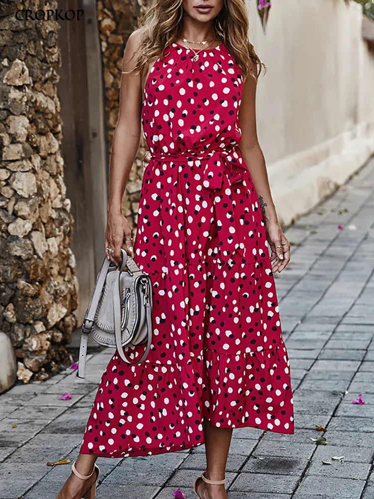 Strapless Casual Women Polka-Dot Long Beach Dresses For Women