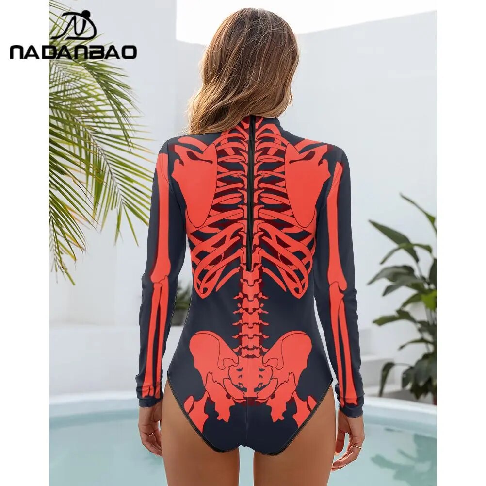 Women Girls Sexy Summer Bodysuit Skeleton Printed Party Swimwear