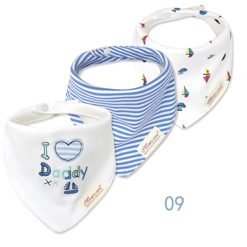 3-Pack Cotton Baby Bibs Set - Various Styles