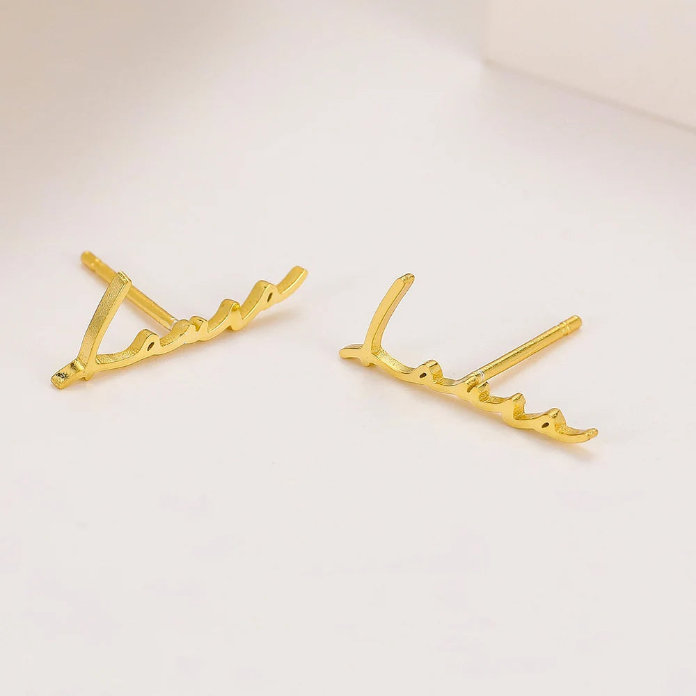 Stainless Steel Initial Letter Nameplate Stud Earring