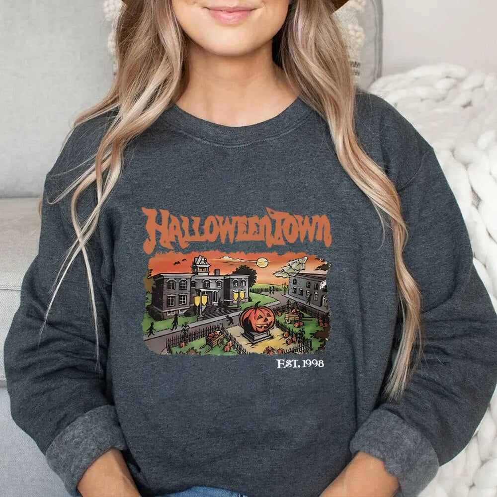 Retro Halloween Town Crewneck Funny Party Sweatshirt