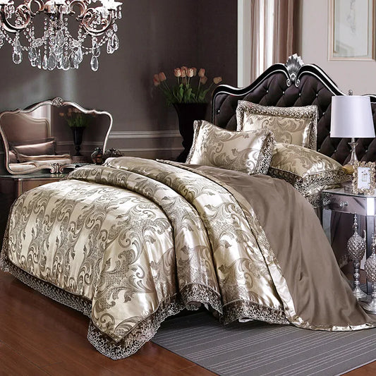 King Size 4pcs Lace Satin Duvet Cover Set