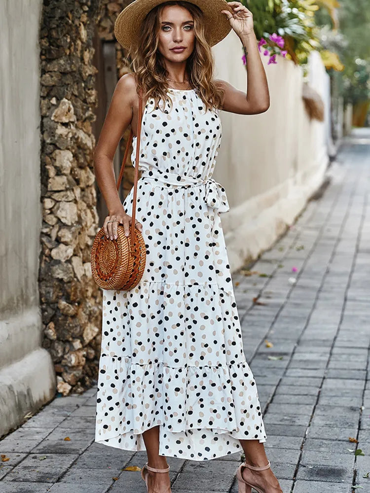 Strapless Casual Women Polka-Dot Long Beach Dresses For Women