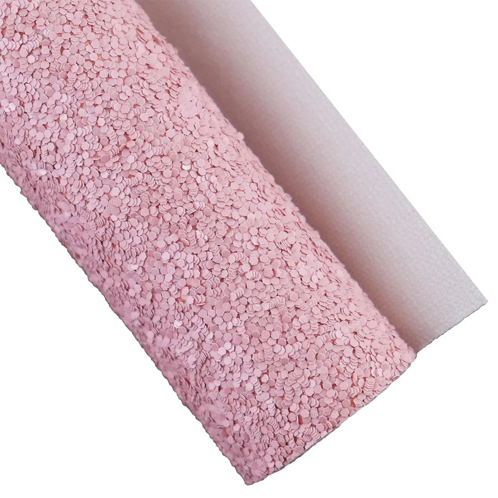 Plain Pink Fine Chunky Glitter Fabric With Elastic Twill Felt Backing Leather