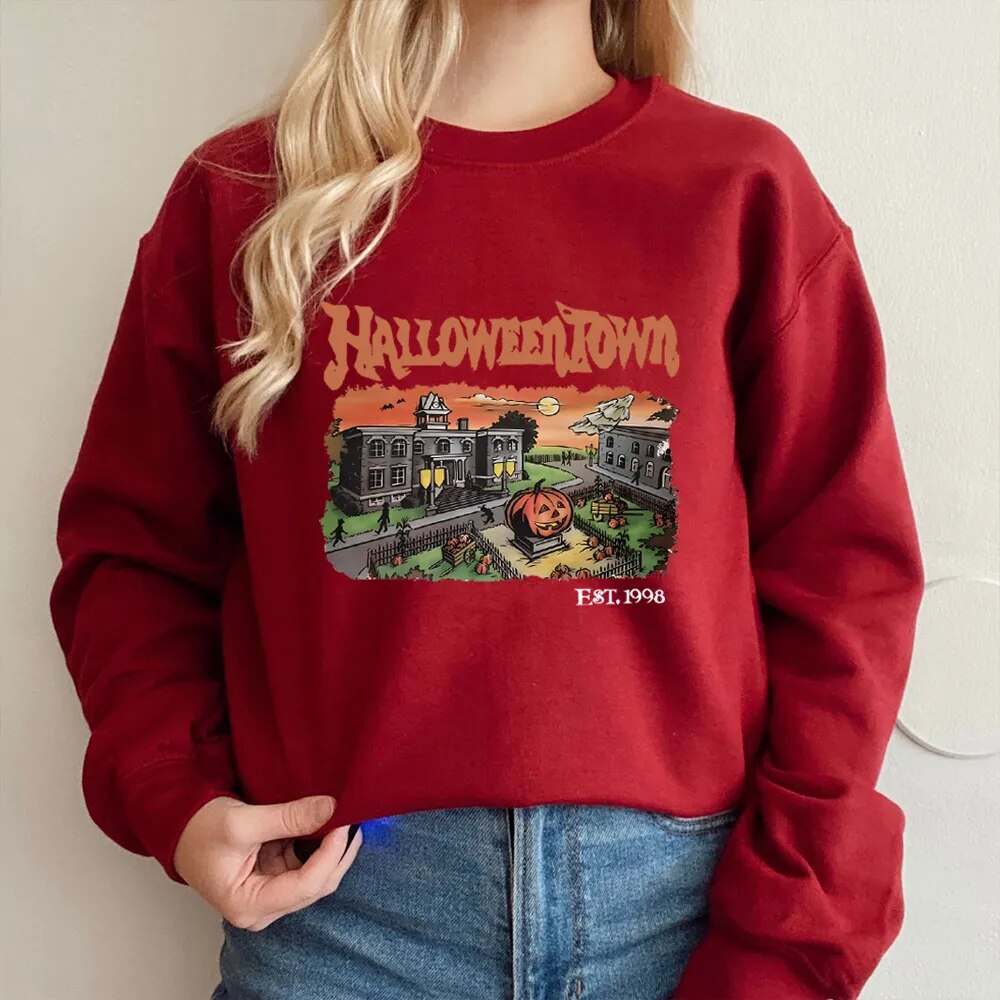 Retro Halloween Town Crewneck Funny Party Sweatshirt