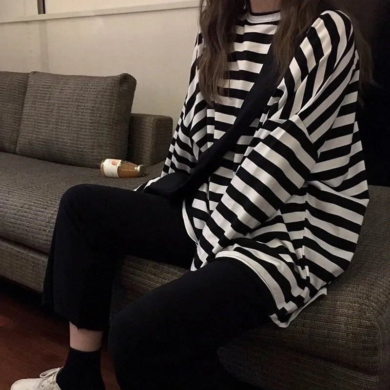 Casual Long Sleeve oversized Striped T-shirts