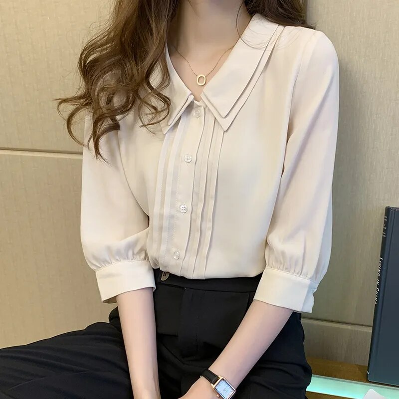 Women Chiffon Blouses Summer Short Sleeve Shirts