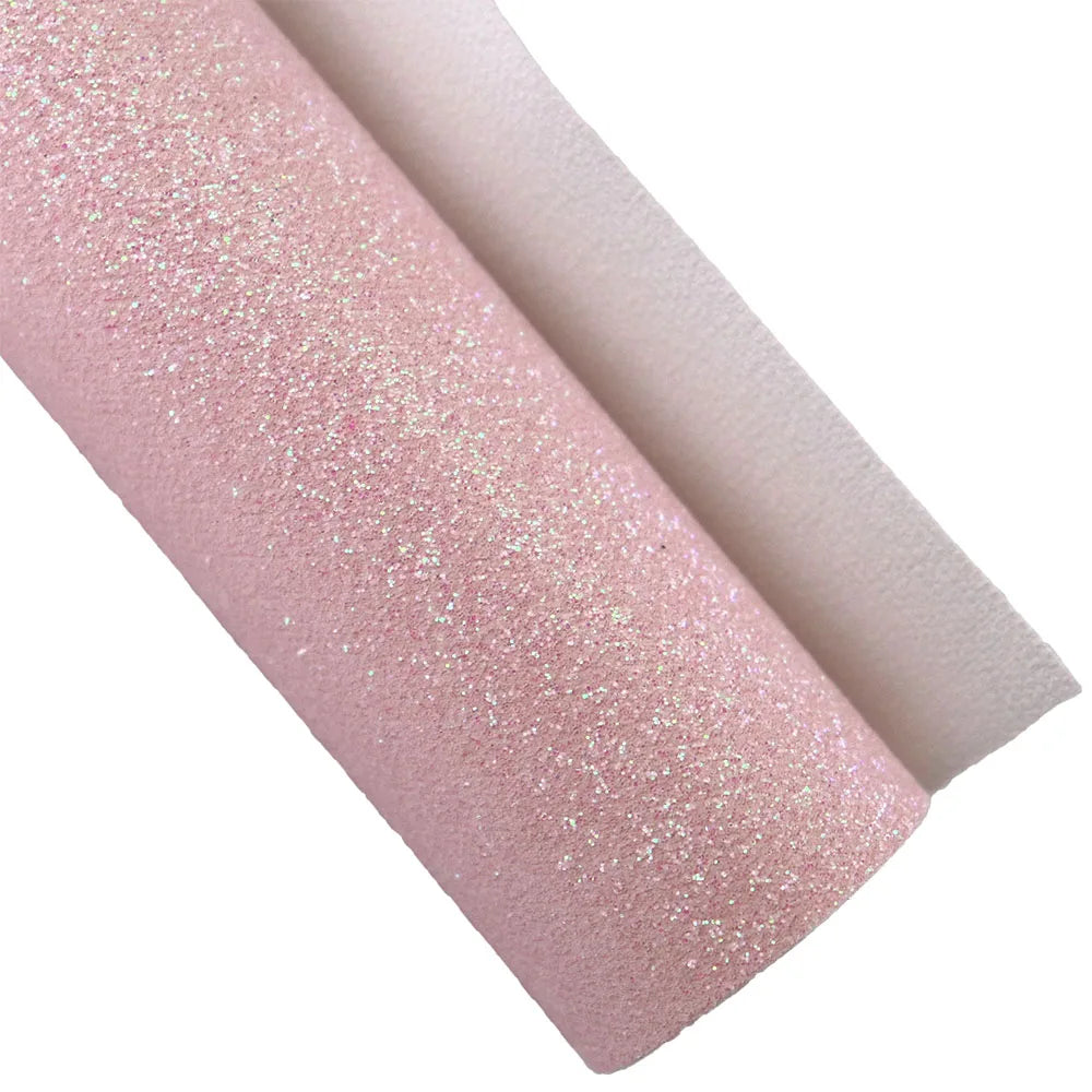 Plain Pink Fine Chunky Glitter Fabric With Elastic Twill Felt Backing Leather