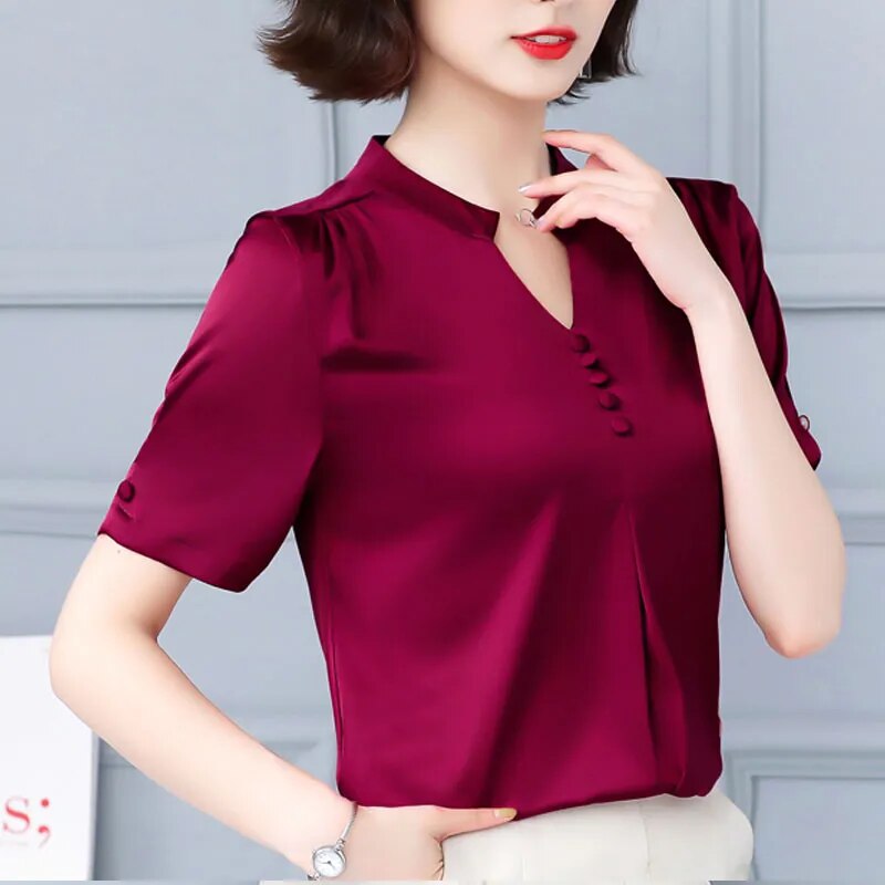 Women Tops Short Sleeve Casual Elegant Ladies Blouse Shirts