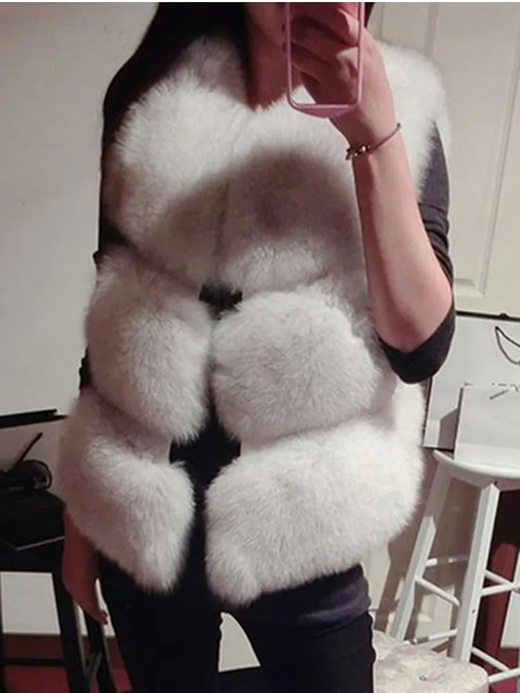 V-Neck Short Women High Quality Fashion Fur Waistcoat