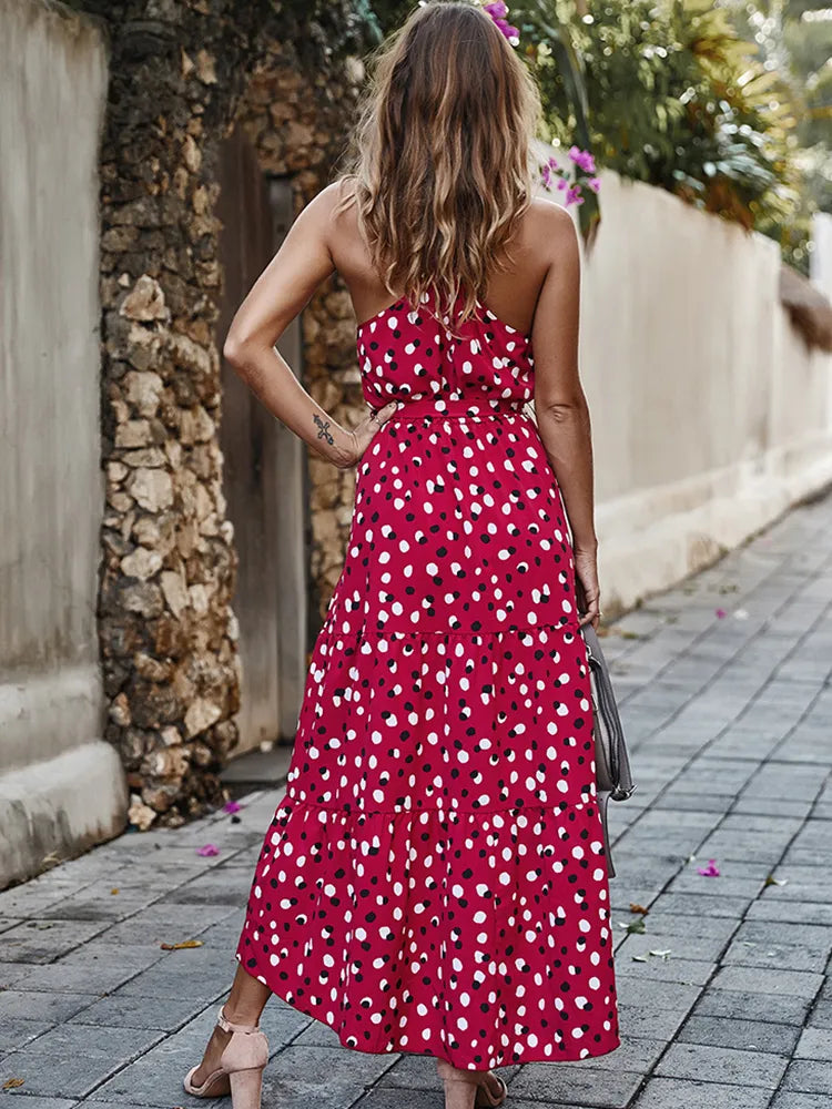 Strapless Casual Women Polka-Dot Long Beach Dresses For Women