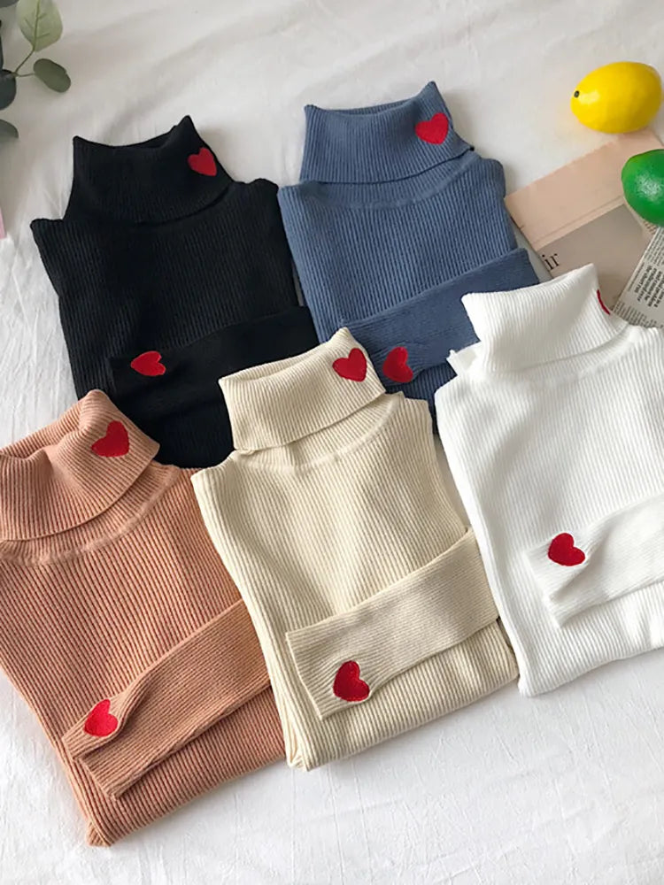 Turtleneck Autumn Winter Basic Women Sweaters Tops