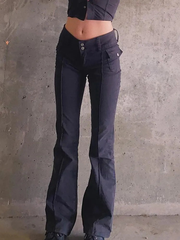 Aesthetics Slim Low Waist Flare Pants