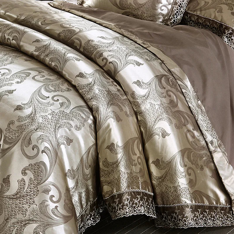 King Size 4pcs Lace Satin Duvet Cover Set