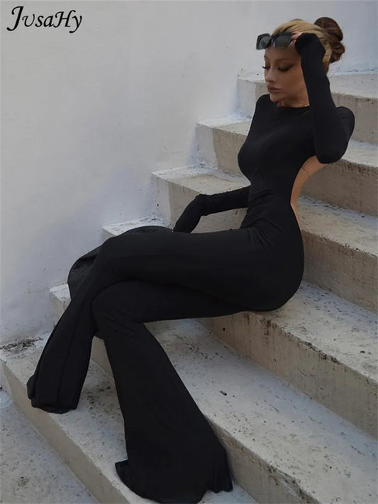 Summer Fashion Long Sleeves Solid Bodysuit