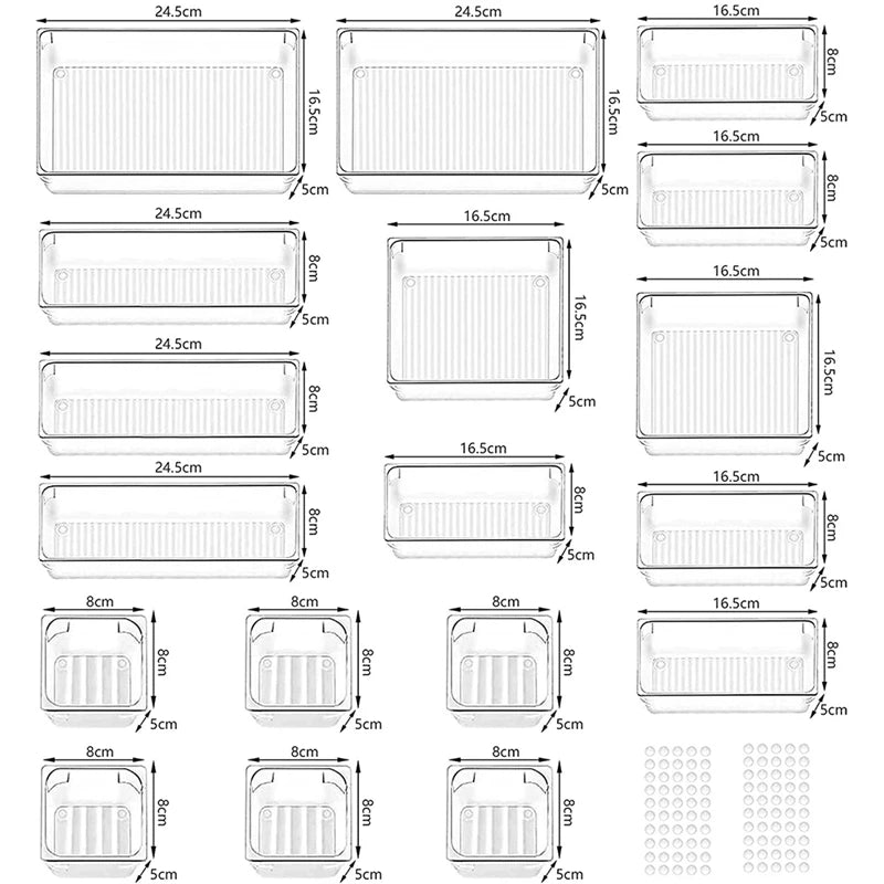 Non-Slip Drawer Organizer Transparent storage boxes