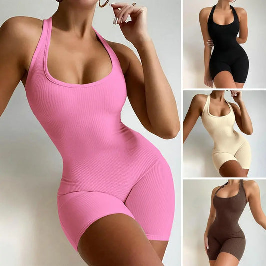 U-Neck Sleeveless Women High Elastic Bodycon Jumpsuit