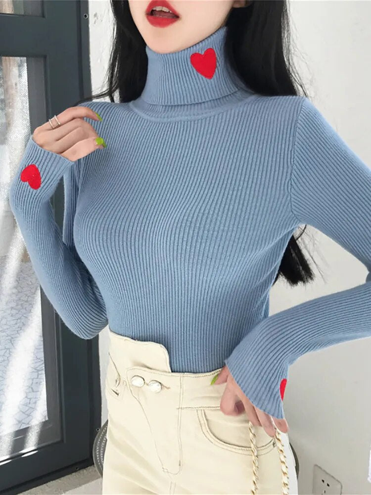 Turtleneck Autumn Winter Basic Women Sweaters Tops