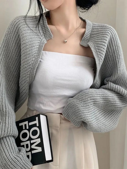 Women Long Sleeve Cardigan Vintage Solid Color Cropped Arm Warmer