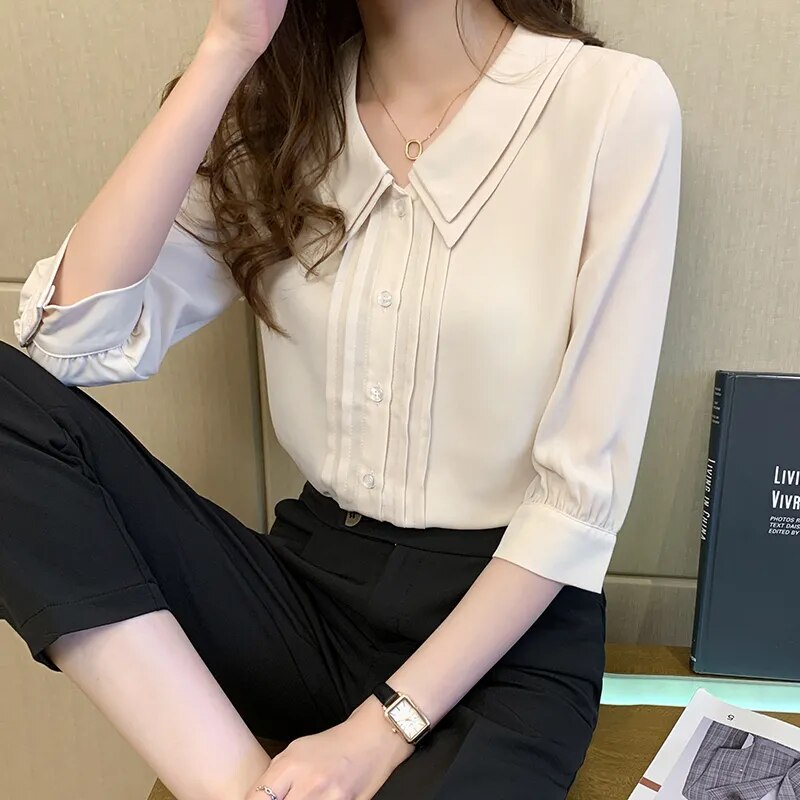 Women Chiffon Blouses Summer Short Sleeve Shirts