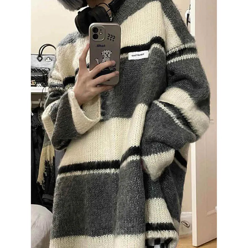 Striped Autumn Winter Pullovers Korean Style Women Sweaters